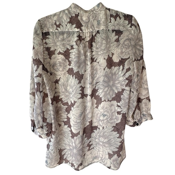 BANANA REPUBLIC | NWOT FLORAL RUFFLE PLEATED TUNIC TOP SPLIT FRONT | SMALL - Picture 7 of 9